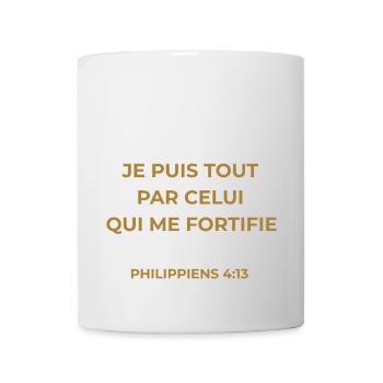 PHILIPPIENS 4:13 - VERSET DE LA BIBLE - Couleur or - Mug blanc - blanc - Devant