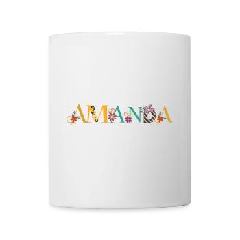 AMANDA Art du nom avec des fleurs brodées - Mug blanc - blanc - Devant