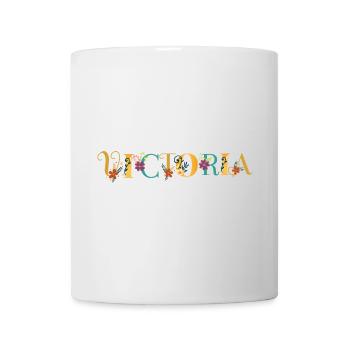 VICTORIA Namenskunst mit gestickten Blumen - Tasse - Weiß - Vorne