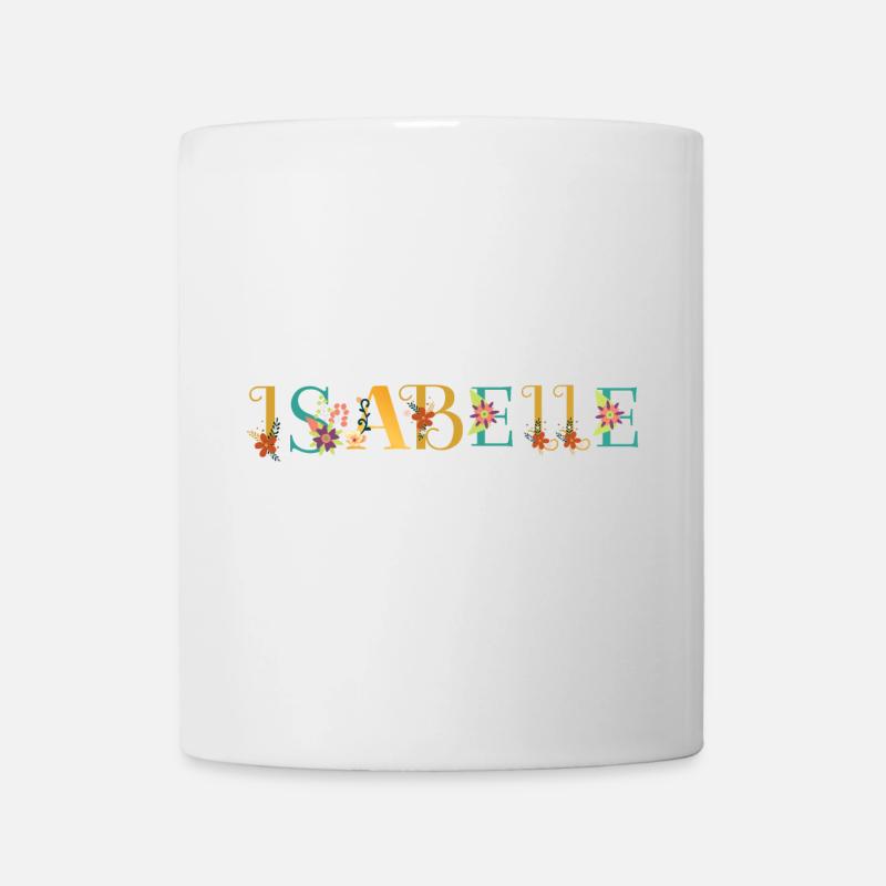 ISABELLE Namenskunst mit Blumen bestickt - Tasse - Weiß