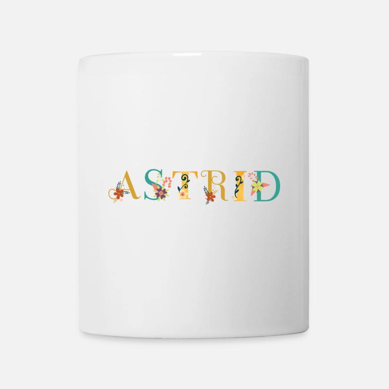 ASTRID Namenskunst mit gestickten Blumen - Tasse - Weiß