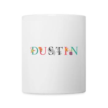 DUSTIN Name Art With Flowers Embroidered - Mug - white - Front