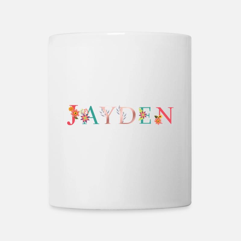 JAYDEN Name Art With Flowers Embroidered - Mug - white