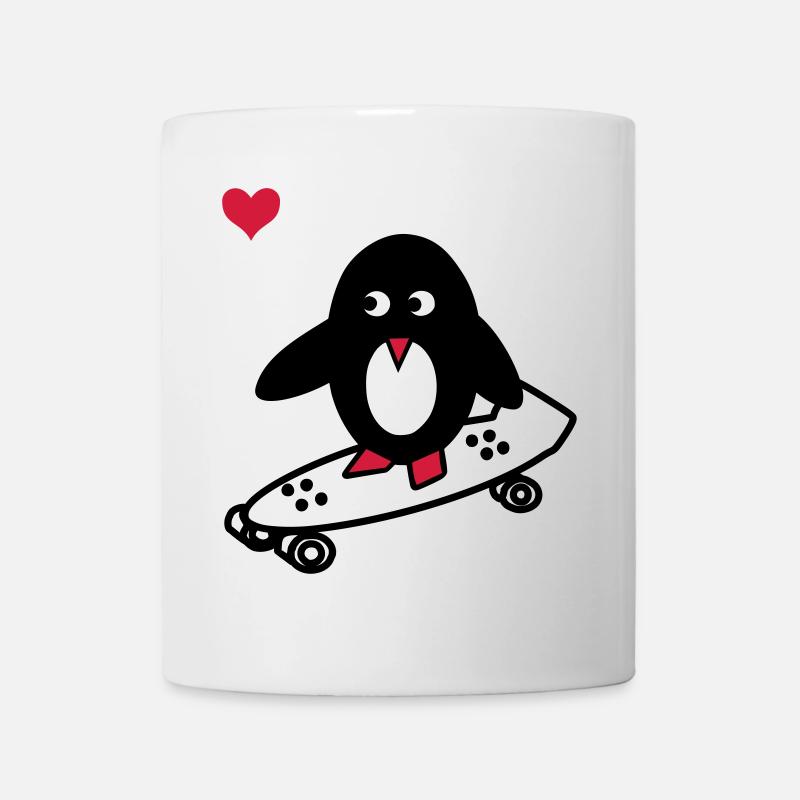 pingouin avec le skate-board - Mug blanc - blanc