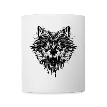 Kopf eines gefährlichen Wolfs ornamental verziert - Tasse - Weiß - Vorne