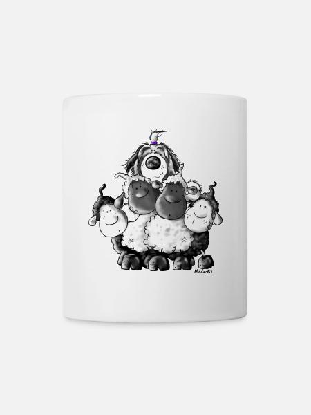 Bearded Collie and sheep - Herding dog design - Mug - white