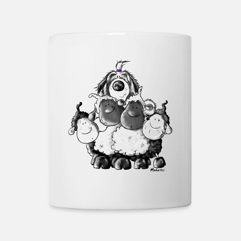 Bearded Collie et les moutons- chien - tee shirt - Mug blanc - blanc