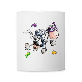 Diving Cow Cartoon Shirt - Mug - white - Front