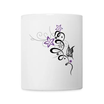 Tribal mit Blumen und Schmetterling - Tasse - Weiß - Vorne