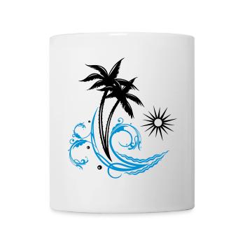 Palm trees with wave and sun, vacation, surf - Mug - white - Front