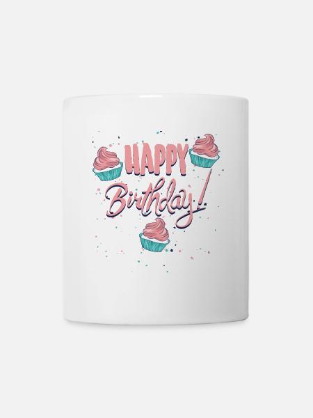 Happy Birthday mit Cupcakes - Tasse - Weiß