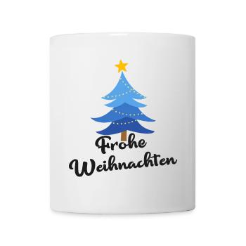 Frohe Weihnachten Blauer Weihnachtsbaum Christbaum - Tasse - Weiß - Vorne