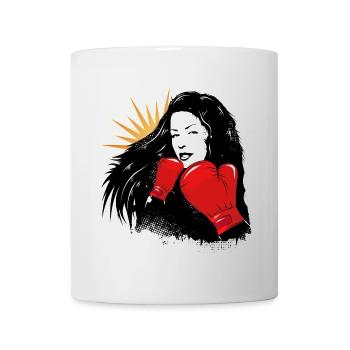 Eine resolute Boxerin mit langen offenen Haaren - Tasse - Weiß - Vorne