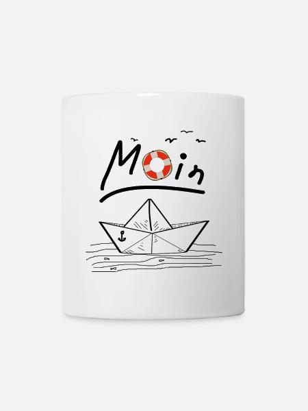 Moin Papierboot Möwe Rettungsring Fisch Nord Anker - Tasse - Weiß