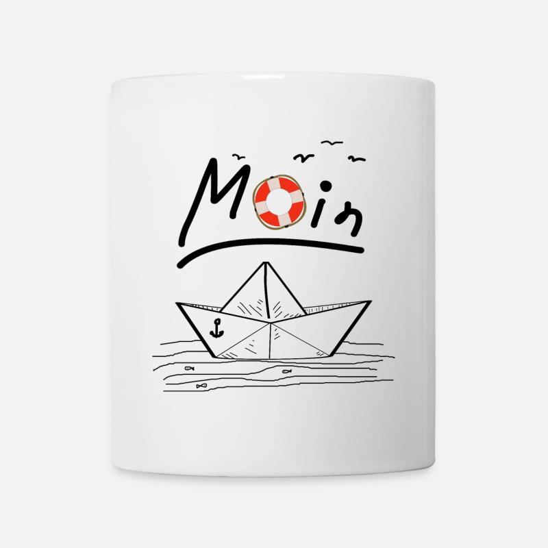 Moin Papierboot Möwe Rettungsring Fisch Nord Anker - Tasse - Weiß