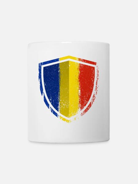 Bouclier Bleu Jaune Rouge en détresse - Mug blanc - blanc