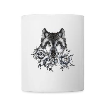 Wolf und Pfingstrosen - Tasse - Weiß - Vorne