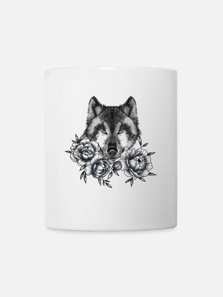 Wolf und Pfingstrosen - Tasse - Weiß