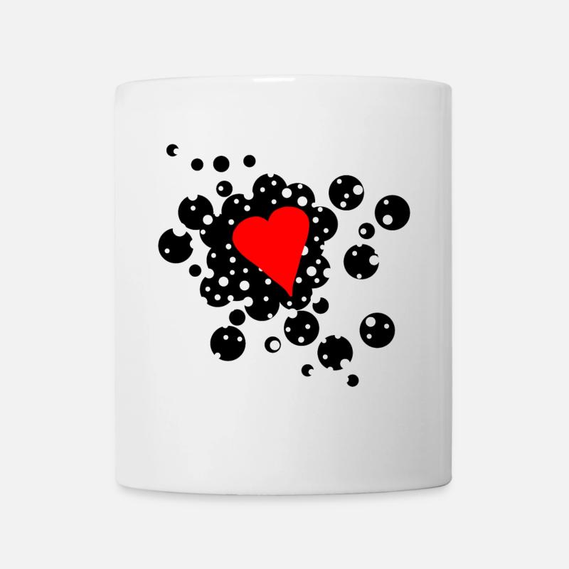 Red heart with black and white dots - Mug - white
