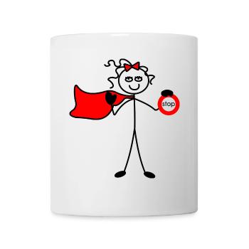 Frau mit rotem Umhang und Stoppschild - Tasse - Weiß - Vorne