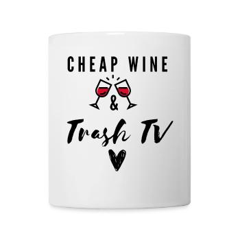 Billiger Wein Und Trash TV - Tasse - Weiß - Vorne
