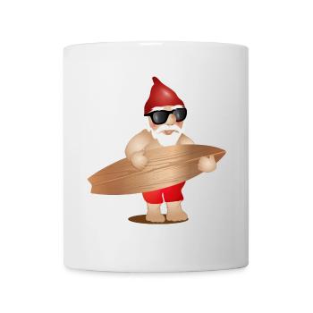 cooler Gartenzwerg mit Sonnenbrille und Surfbrett - Tasse - Weiß - Vorne