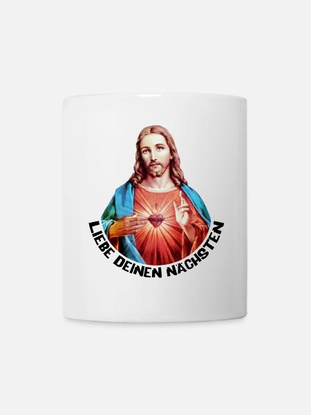Liebe Deinen Nächsten Jesus Linker Handsegen - Tasse - Weiß