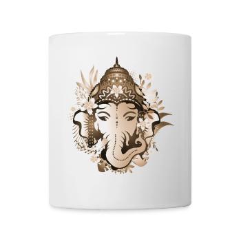 Elefanten Gott Ganesha mit Blüten mit Sepia-Effekt - Tasse - Weiß - Vorne