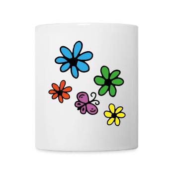 Bunte Blumen und Schmetterling - Tasse - Weiß - Vorne