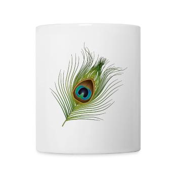von Hand gezeichnete Pfauenfeder - Tasse - Weiß - Vorne