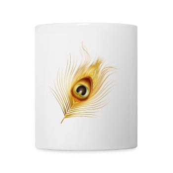 von Hand gezeichnete goldfarbene Pfauenfeder - Tasse - Weiß - Vorne