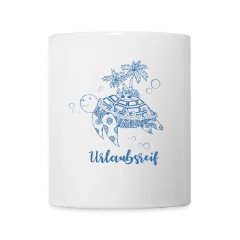Urlaubsreif - Schildkröte mit Insel in blau - Tasse - Weiß - Vorne