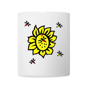 Sonnenblume, Bienen - Tasse - Weiß - Vorne