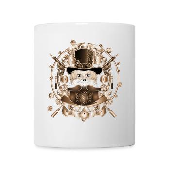 Renard steampunk avec chapeau cylindre dans le cadre - Mug blanc - blanc - Devant