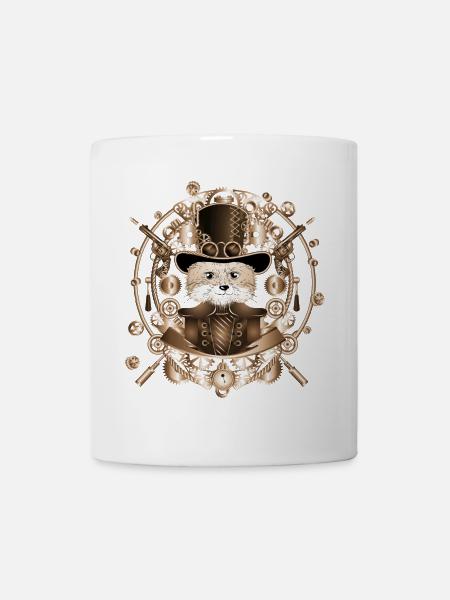 Steampunk Fuchs mit Zylinder Hut im Rahmen - Tasse - Weiß