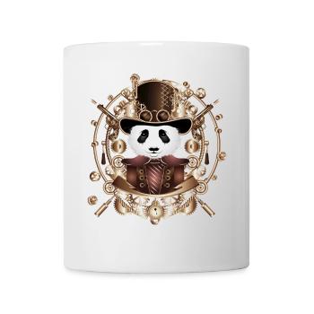 Panda Steampunk avec chapeau cylindre en cadre sépia - Mug blanc - blanc - Devant