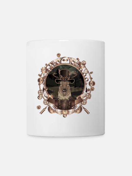 Steampunk Hirsch Porträt im antiken Rahmen - Tasse - Weiß