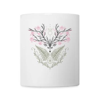 Hirsch Geweih Kirschblüten Farn - Tasse - Weiß - Vorne