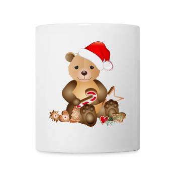 goldiger Bär für Weihnachten mit Weihnachtsmütze - Tasse - Weiß - Vorne