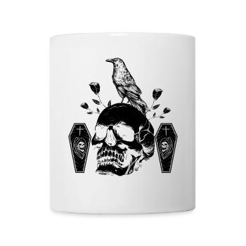 Black raven on skull - Mug - white - Front
