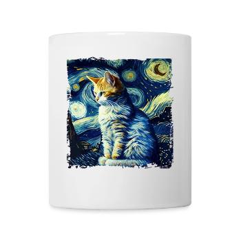 Chat de nuit étoilé Le chat de van gogh Parodie drôle - Mug blanc - blanc - Devant