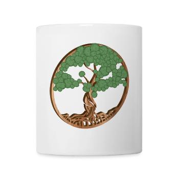 Moos Baum Medallion in Holz und Moos Optik - Tasse - Weiß - Vorne