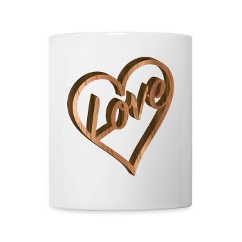 Herz Liebe Relief in Holz Optik für Valentinstag - Tasse - Weiß - Vorne