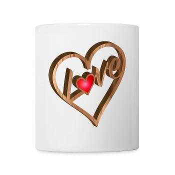 Herz Relief in Holz Optik für Valentinstag - Tasse - Weiß - Vorne