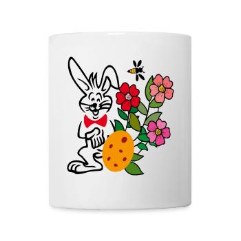 Lapin de Pâques avec fleurs et œuf de Pâques - Mug blanc - blanc - Devant