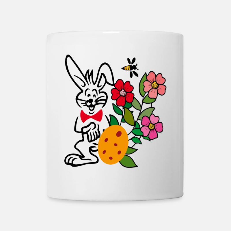 Osterhase mit Blumen und Osterei - Tasse - Weiß