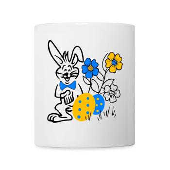 Hase mit Ostereier und Blumen - Tasse - Weiß - Vorne