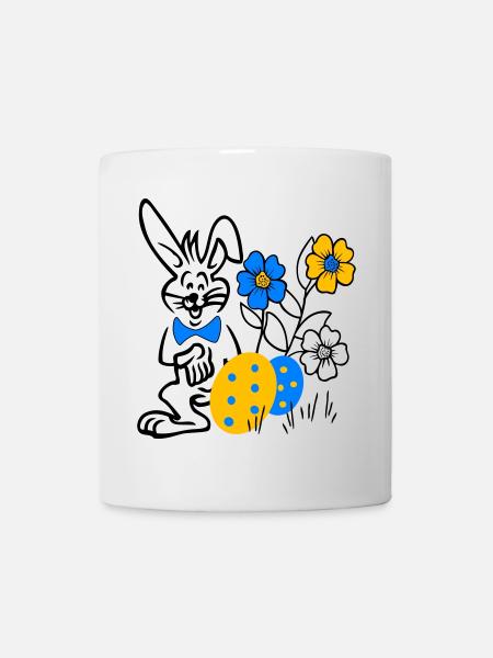Hase mit Ostereier und Blumen - Tasse - Weiß