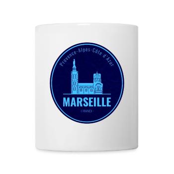Marseille Blue Round Badge City Art - Mug - white - Front