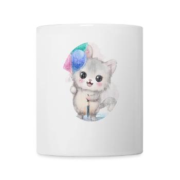 Kätzchen Katze mit Luftballon Gemälde - Tasse - Weiß - Vorne